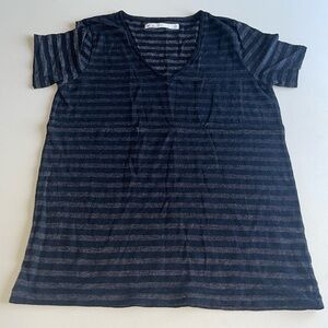 Madewell Hi-Line Black & Metallic Striped Short Sleeve T-Shirt